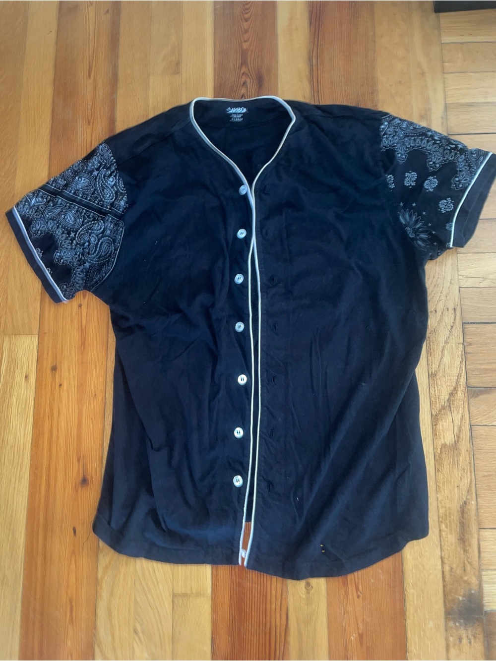 Carbon Short-Sleeve Button Shirt with Paisley Sleeves